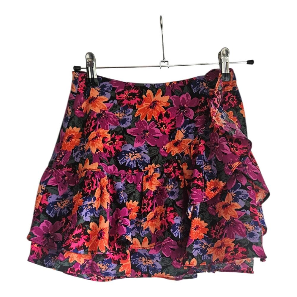 Maronie Mini Skort Size Sm Ruffles Floral Pink Purple Side Zip